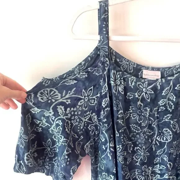 Soft Surroundings Navy Floral Print Cold Shoulder Maxi‎ Dress - Picture 3 of 6